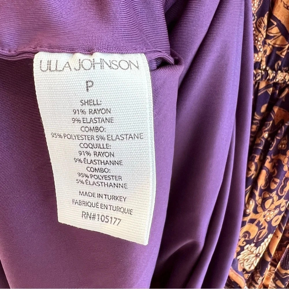 Ulla Johnson New York Wilhemina Gathered Printed Dress Purple Beige Celestial P - Picture 8 of 9